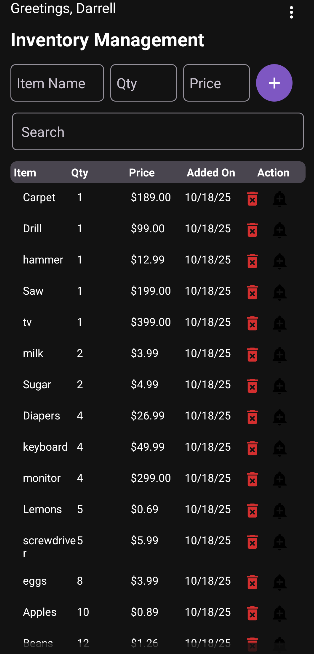 Inventory Screen