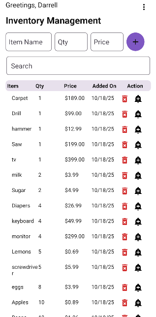 Inventory Screen